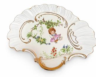 Ellen Miller Signed Painted Scalloped Wall Plate, Girl on a Swing