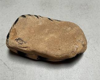 Hand-Painted Curled Tabby Cat Stone, Monogram Signed, '90 (2/5)