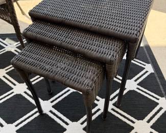 Set of Three Nesting Tables. 22H/21H/19H. Loose PVC on smallest table. Ring from a pot on the top. Price - $36.00
