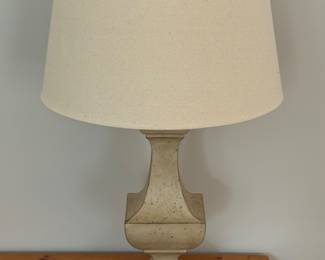 Plaster composite distressed lamp. Some cracking on shade. 32H. Price -$16.00