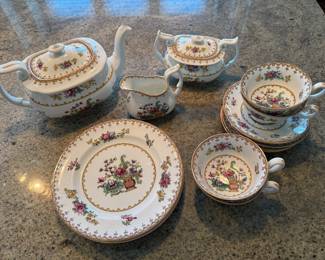 Various pieces of Spode Copeland Peplow, 11 pieces. 4 lunch/salad, 4 cups /saucers, tea pot, sugar and creamer. Price - $54.00