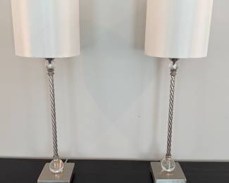 Pair of silver candlestick lamps. 30 1/4 H. Price - $24.00