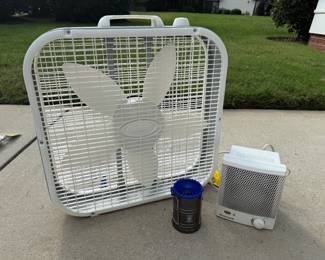 Lasco Fan, Honeywell portable heater, police mini fan with light . Fan is like new. Price - $16.00
