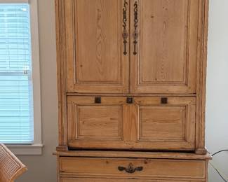 Item #1. European Pine secretary/linen press armoire- 19th century. H - 97". D- 24". W- 53". Comes in 2 sections. See pictures for condition. Must bring help to move! Price - $4444495.00