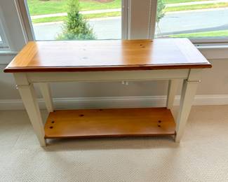 Painted cream base. 28H 17D 45 3/4W. Minor surface scratches. Price - $80.00