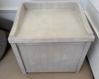 Suncast deck box. Good condition. W - 22. D- 17 1/2. H- 19 1/2. Price - $10.00