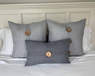 Set of three gray linen throw pillows. Light gray -19" sqaure. Dark gray - 20 x 10.5. Price - $14.00