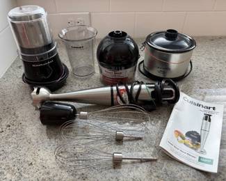 Small appliance set - 1 Cusinart Smart stick with accessories, 1 mini crock pot, Kitchen aid coffee grinder. Price - $36.00
