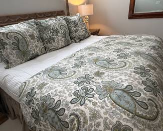 King Bedding ensemble. Pottery Barn Charlie Paisley King Duvet with 3 Euro shams and down insert, bedskirt. Price - $80.00