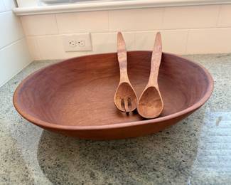 Large salad bowl with serving spoons. 17 1/4 L. Price - $12.00