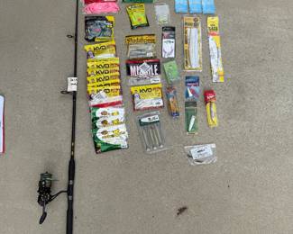Salt water fishing pole 79". Various hooks and lures. Reel- Penn Battle. Price - $40.00