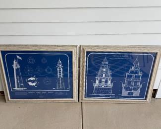 Pair of Lighthouse prints. Minots Ledge Lighthouse & Brandt Point/Sea Rock Light House. 34 1/2 x 28 1/2. Price - $48.00