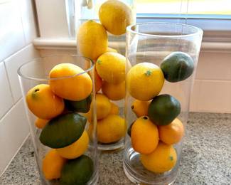Set of 3 vases with lemons. H - 14, 12, 10. Price - $10.00
