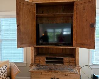 Item #1. European Pine secretary/linen press armoire- 19th century. H - 97". D- 24". W- 53". See following pictures for condition. Comes in 2 sections. Must bring help to move! Price - $495.00