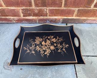 Black metal tole tray by Mary Carol. Price - $10.00