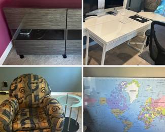 desks, office chairs vases and decor