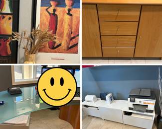 office desks, storage, and art