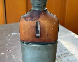 384 antiqueleathercoveredhipflaskwithm
