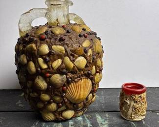 024 shellworkdecoratedglassjugandshellw