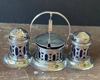 403 silverplateandblueglasscondimentset