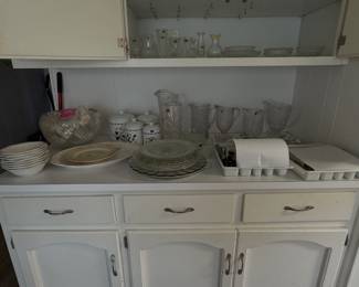 clear crystal and glassware, pitchers, serving bowls, and white ceramic canisters