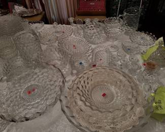 Fostoria Glass Company American Pattern (large bowls, pitchers, cake stands, and small glasses)