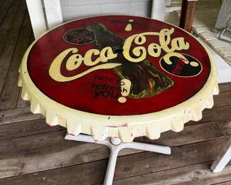 1996 Olympics hand painted bottle top table. Table top can be hung on wall. 