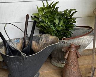 Coal buckets and shovels, metal decor