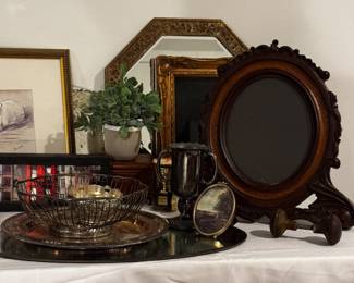 Silverplate, frames, artwork, mirrors, 