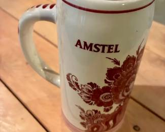 Handpainted Red Delft Amstel Beer Stein (Made in Holland)