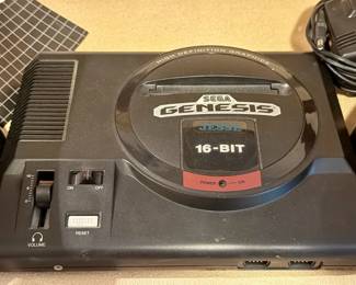 Sega Genesis, Vintage Video Game Console And Two Controllers