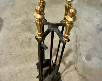 Vintage Iron and Brass Fireplace Utensils in Stand