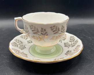 Colclough Gold-Gilded BoneChina Porcelain Teacup & Saucer — Numbered
