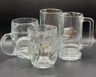 (4) Glass Beer Steins & Mugs