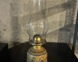 Vintage Oil Lamp with Handmade Ceramic Base