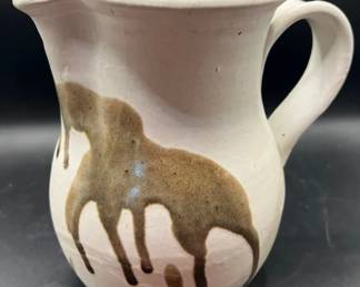 Signed Handmade Wheel-Thrown Pottery Glazed Pitcher