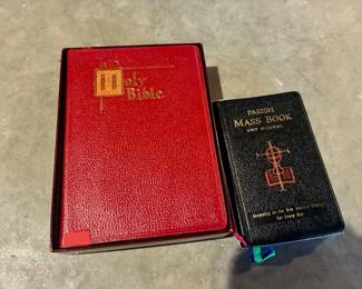 (2) Religious Books in Storage Boxes - Bible and Mass Book/Hymnal