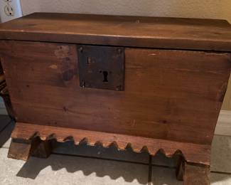 19th C Wood Chest Iron Lock Hardware