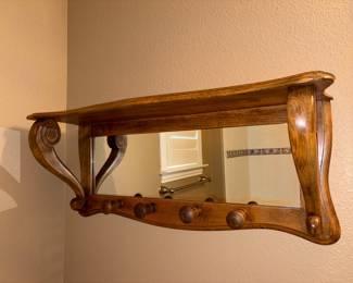 Wooden Coat/Hat Rack with Mirror 