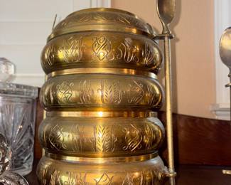 Etched Brass Tiffin Lunch Box Carrier