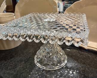 Vintage Fostoria American Square Cake Stand 