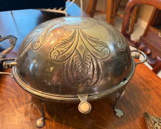 Antique Edwardian Revolving  Silver Plated Oval Serving Dish 