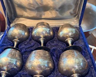 1960's Silver Plated Etched Cordial Goblets in Original Case