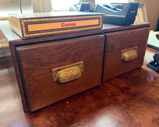 Vintage Tiger Oak Library Index Card Files with Brass Accents 