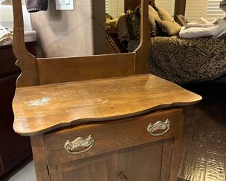 Vintage Oak Washstand with towel bar