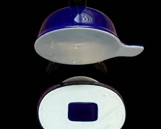 Dark Blue Enamelware Sauce Pot and Oval Dish second image