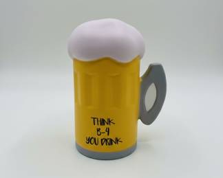 Beer Mug Foam Stress Reliever with THINK B YOU DRINK Slogan