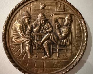 Vintage Peerage Tavern Scene Brass Wall Plaque