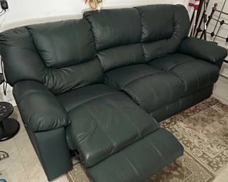 Dark Green Leather ThreeSeat Reclining Sofa second image