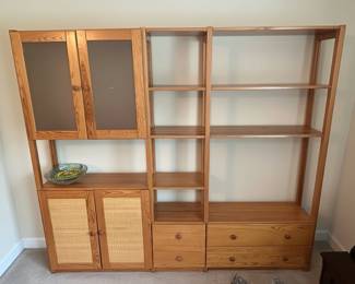 Modular Pine Storage Wall Unit with Cane